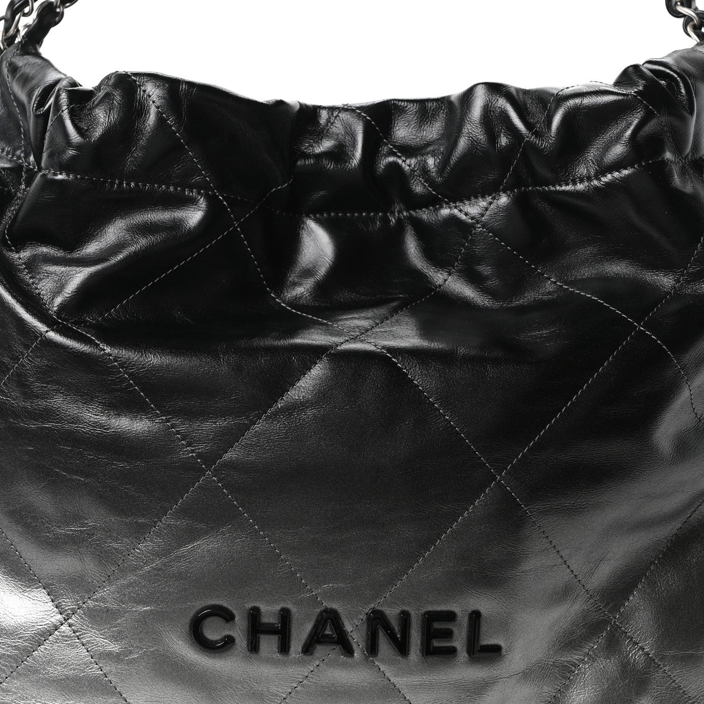 Metallic Shaded Calfskin Quilted Chanel 22 Black Silver