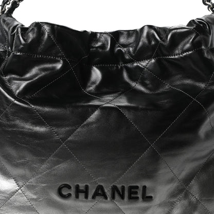 Metallic Shaded Calfskin Quilted Chanel 22 Black Silver