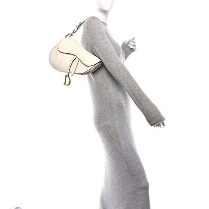 Grained Calfskin Saddle Bag White