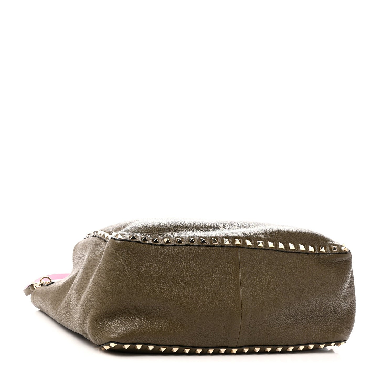 Grained Calfskin Medium Rockstud Reversible Tote Army Green Pink