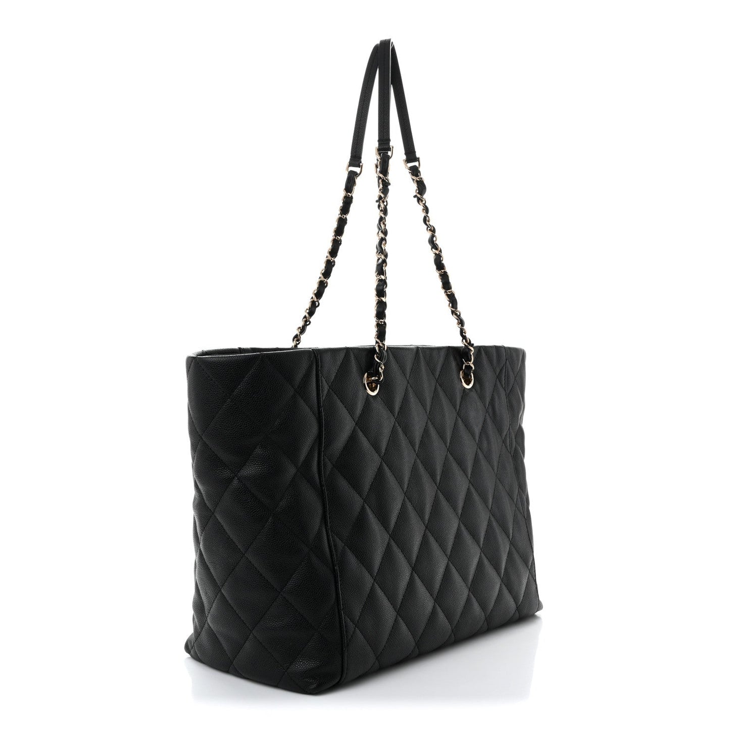 Caviar Quilted Large Shopping Tote Black