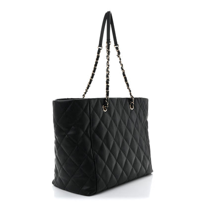 Caviar Quilted Large Shopping Tote Black