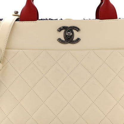 Calfskin Tweed Quilted Large Portobello Tote White Multicolor