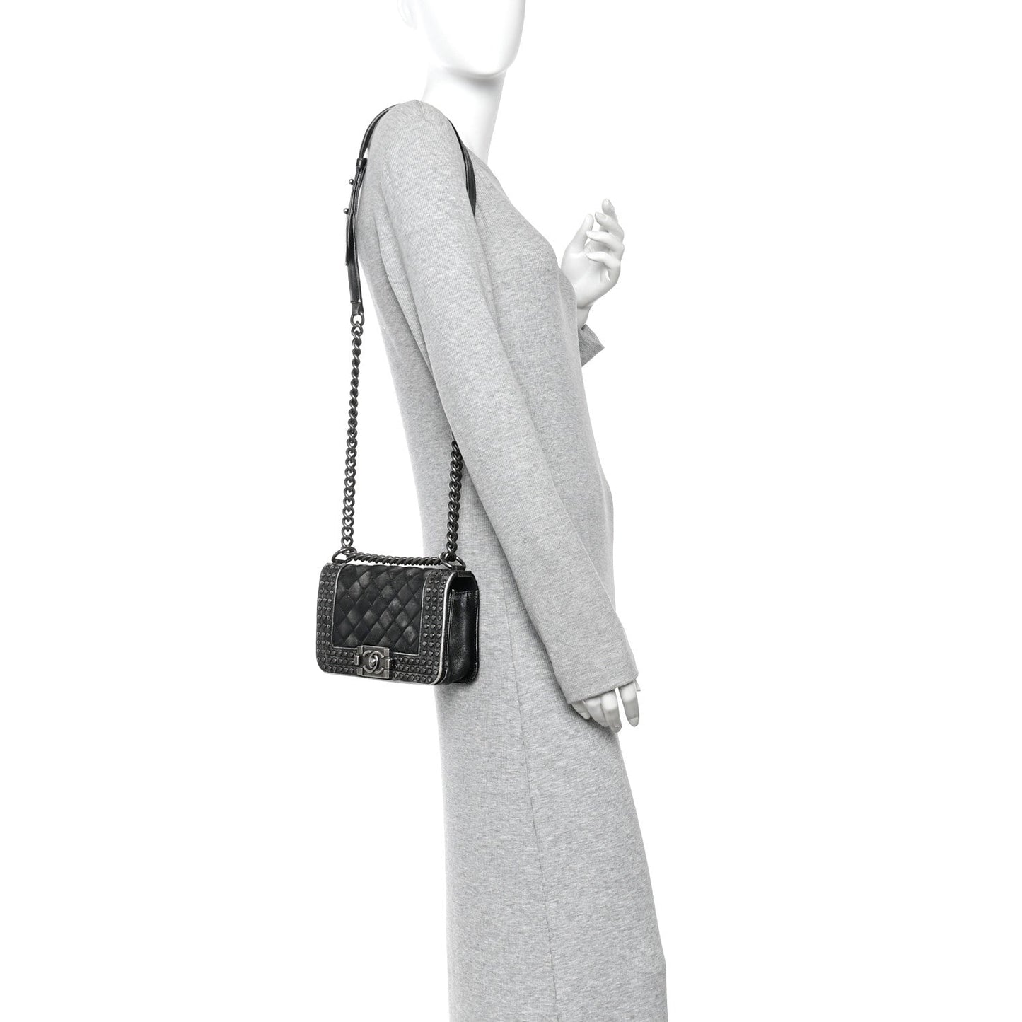Faded Calfskin Quilted Small Studded Boy Flap Grey