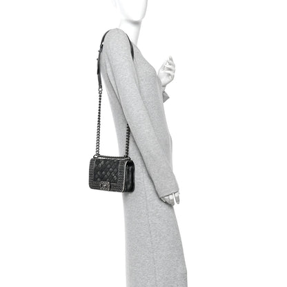 Faded Calfskin Quilted Small Studded Boy Flap Grey
