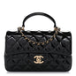 Patent Quilted Mini Top Handle Rectangular Flap Black
