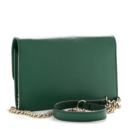Dollar Calfskin Interlocking G Chain Wallet Emerald