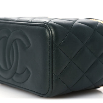 Iridescent Lambskin Quilted Small Top Handle Vanity Case With Chain Green