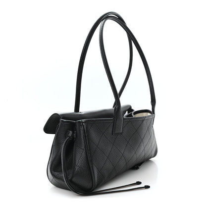 Grained Calfskin Stitched Urban Essentials Small Shopping Bag Black
