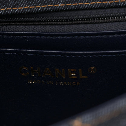 Denim Quilted Mini Rectangular Flap Dark Blue Orange