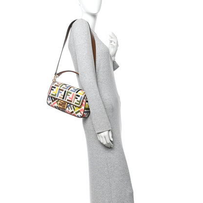 Canvas Ricamo Vitello King FF Multicolor Embroidered Baguette Grezzo Multicolor Gianduia