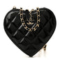 Patent Calfskin Resin Quilted CC Heart Clutch With Chain Black