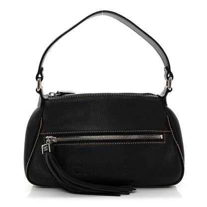 Grained Calfskin Tassel Shoulder Bag Black