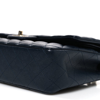 Caviar Quilted Medium Double Flap Navy