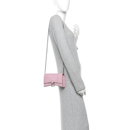 Shiny Calfskin Crocodile Embossed Hourglass Chain Bag Powder Pink
