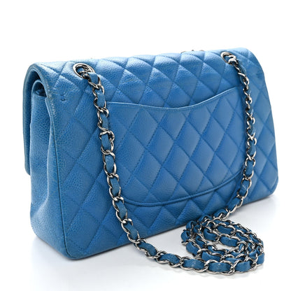 Iridescent Caviar Quilted Medium Double Flap Blue