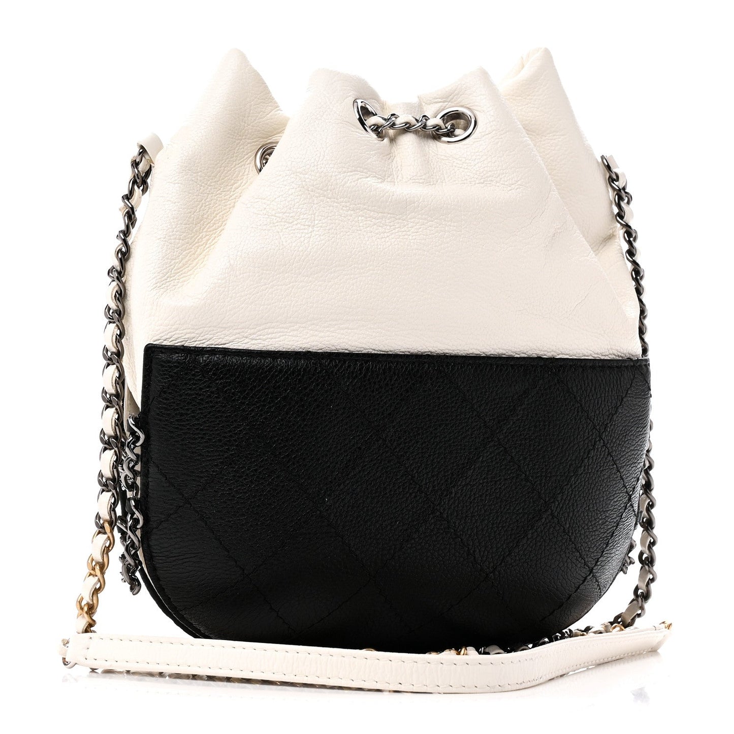 Aged Calfskin Quilted Small Gabrielle Bucket White Black