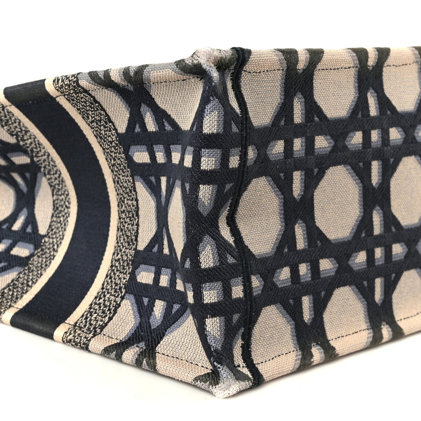 Canvas Macrocannage Embroidered Medium Book Tote Beige Blue