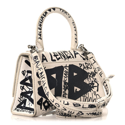 Smooth Calfskin Graffiti Hourglass Top Handle Bag XS White Black
