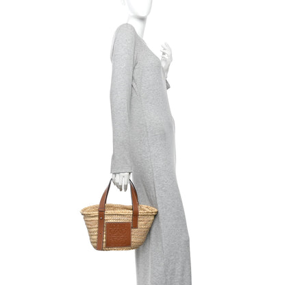 Raffia Small Basket Tote Bag Natural Tan