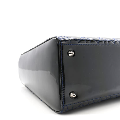 Patent Cannage Medium Lady Dior Navy Blue