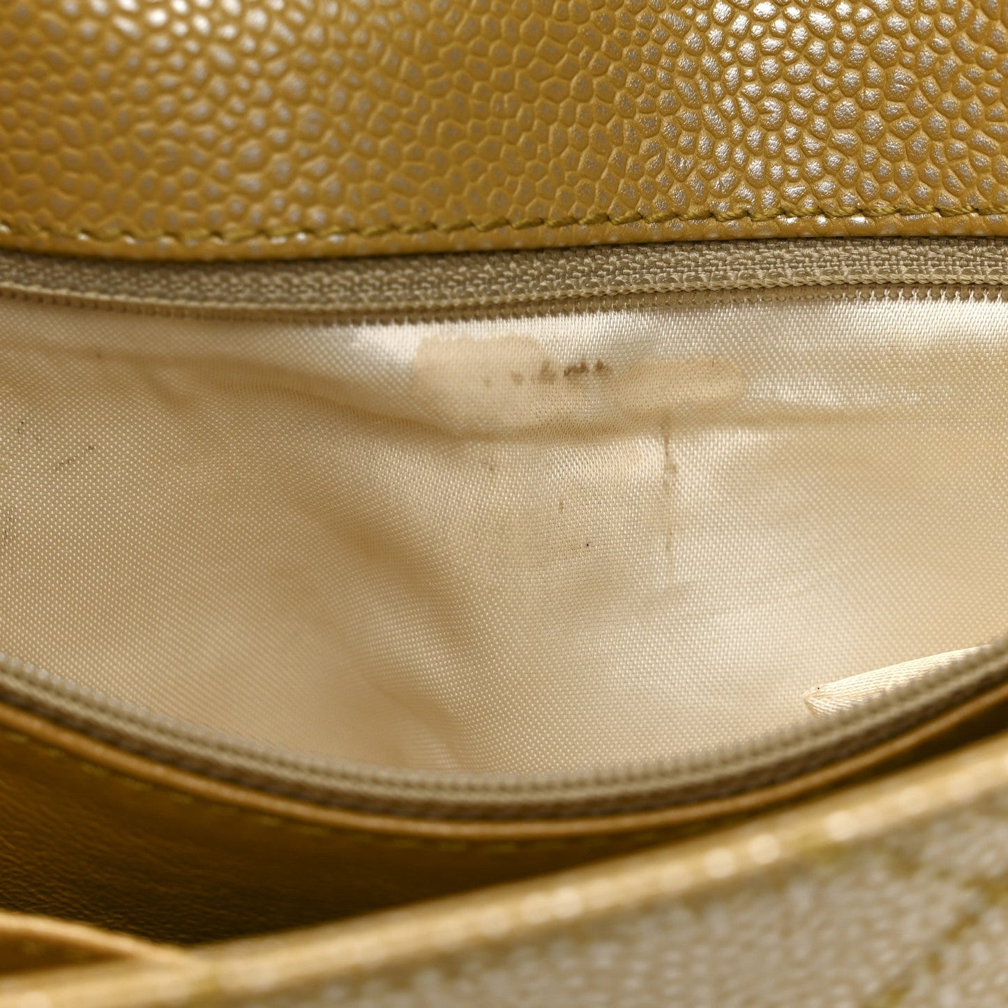 Metallic Caviar Quilted Medium Single Flap Beige
