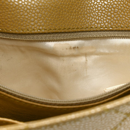 Metallic Caviar Quilted Medium Single Flap Beige