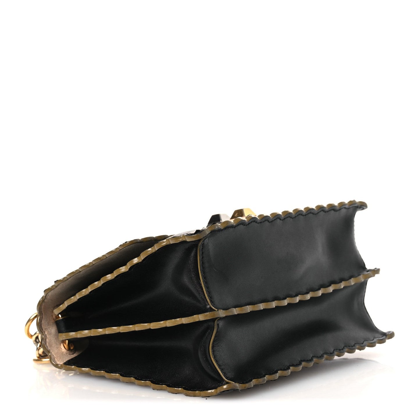 Vitello Liberty Scalloped Studded Small Kan I Shoulder Bag Black