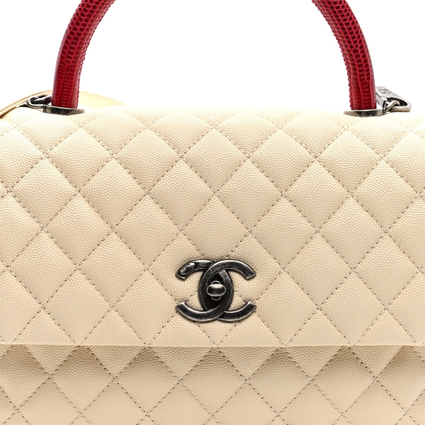 Caviar Lizard Quilted Medium Coco Handle Flap White