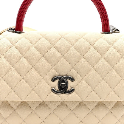 Caviar Lizard Quilted Medium Coco Handle Flap White