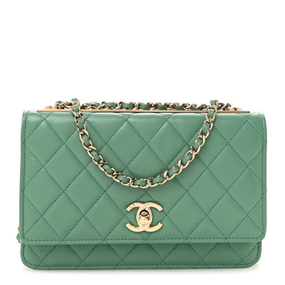 Lambskin Quilted Trendy CC Wallet On Chain WOC Green