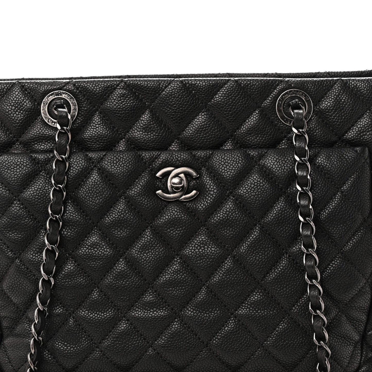 Caviar Quilted Shopping Tote Black