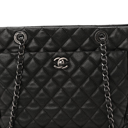 Caviar Quilted Shopping Tote Black