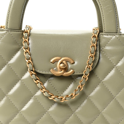 Shiny Aged Calfskin Quilted Nano Kelly Shopper Khaki