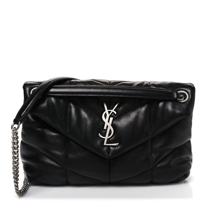 Lambskin Quilted Small Loulou Puffer Monogram Chain Satchel Black
