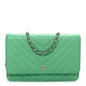 Caviar Chevron Quilted Wallet On Chain WOC Green
