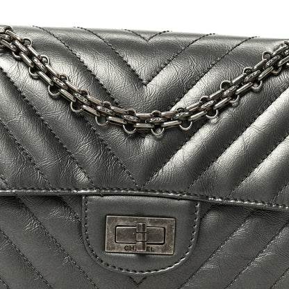 Metallic Aged Calfskin Chevron Quilted 2.55 Reissue Mini Flap Grey