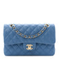 Caviar Quilted Small Double Flap Blue