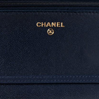 Lambskin Quilted Hold The Line Wallet On Chain WOC Dark Blue