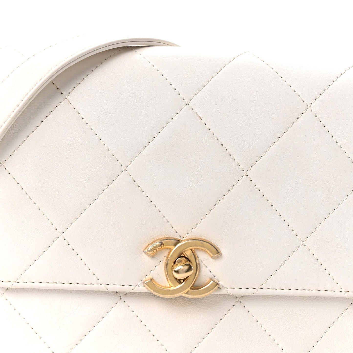 Calfskin Quilted Small Framing Chain Flap Bag White