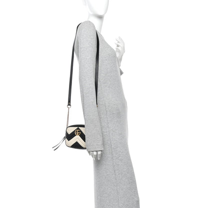 Calfskin Matelasse Mini GG Marmont Chain Shoulder Bag Black White