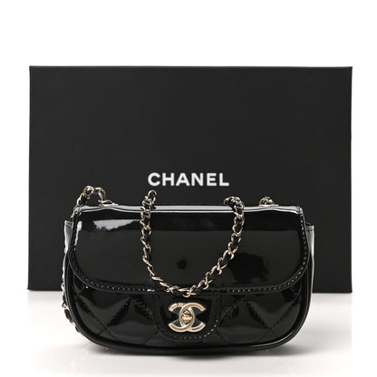 Patent Calfskin Quilted Mini Flap Black