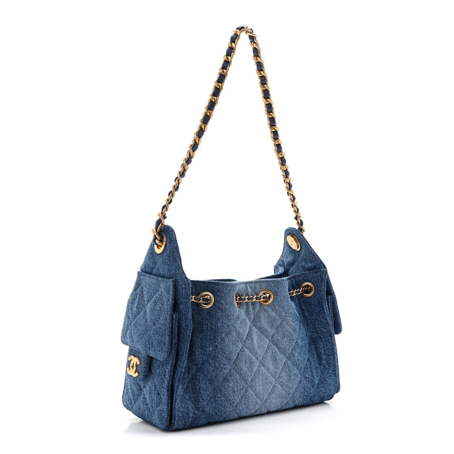 Washed Denim Quilted Mini Chanel 25 Handbag Blue