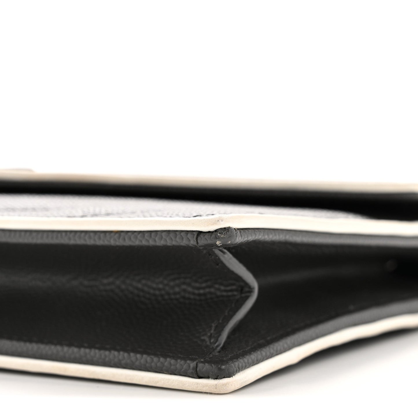 Grain De Poudre Matelasse Chevron Monogram Envelope Chain Wallet Asphalt White