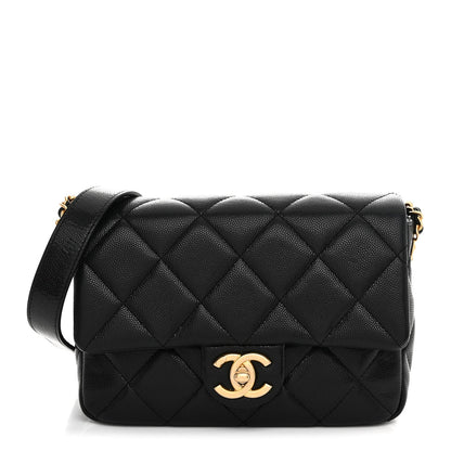 Caviar Quilted Small Twist Your Buttons Flap Black
