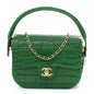 Calfskin Crocodile Embossed Turn Around Mini Flap Emerald
