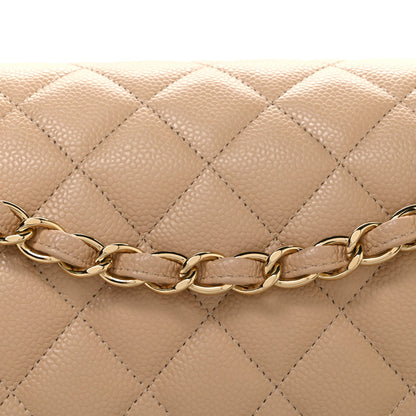 Caviar Quilted Jumbo Double Flap Beige