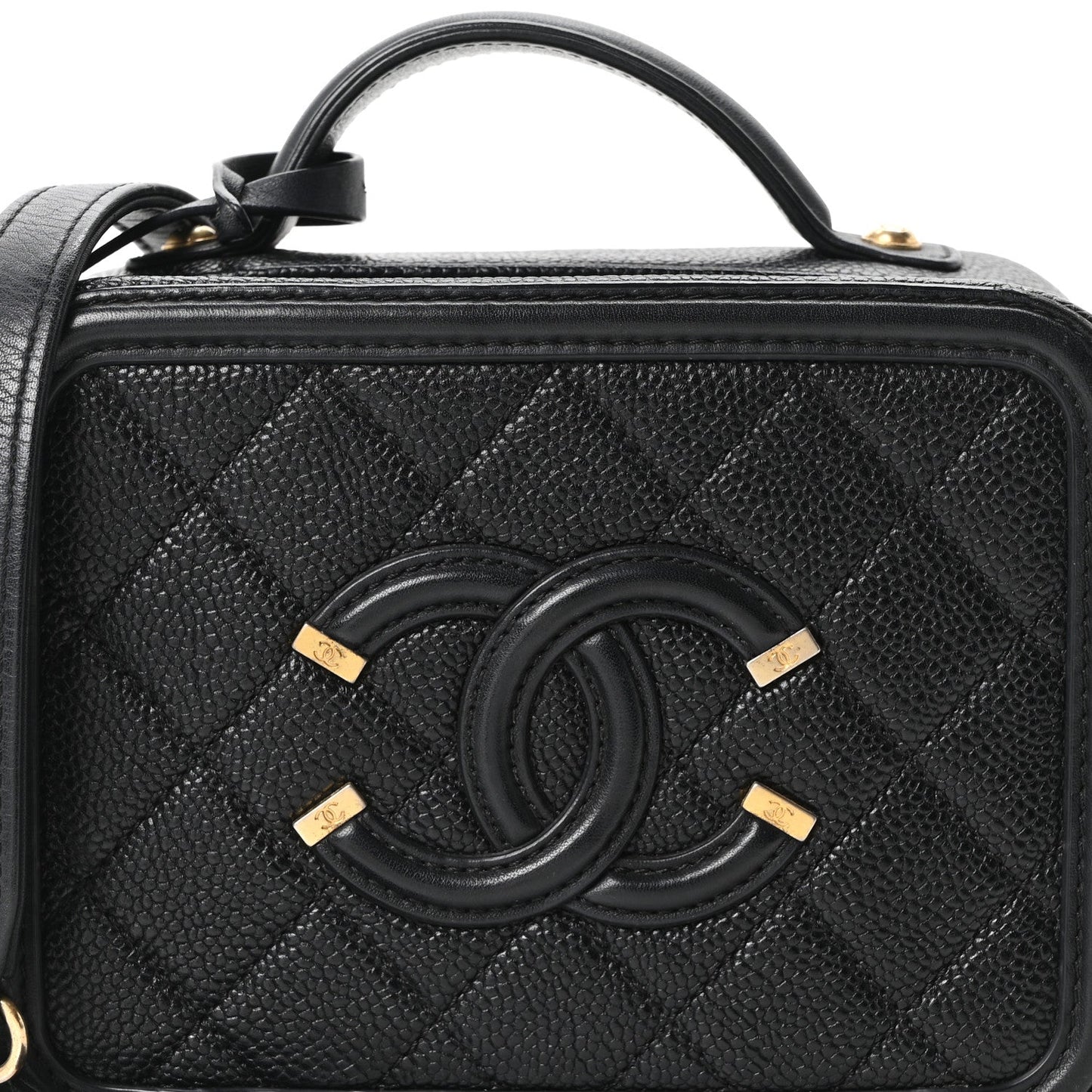 Caviar Quilted Small CC Filigree Vanity Case Black