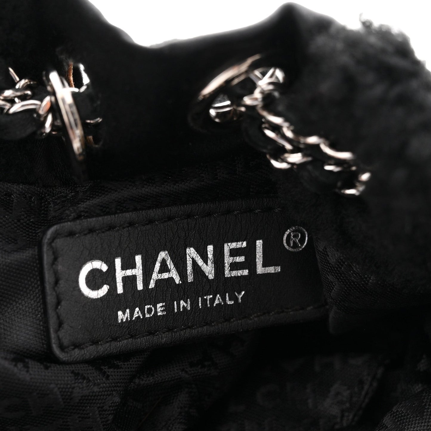 Fur Satin Drawstring Tassel Sac Cordon Shoulder Bag Black