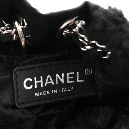 Fur Satin Drawstring Tassel Sac Cordon Shoulder Bag Black